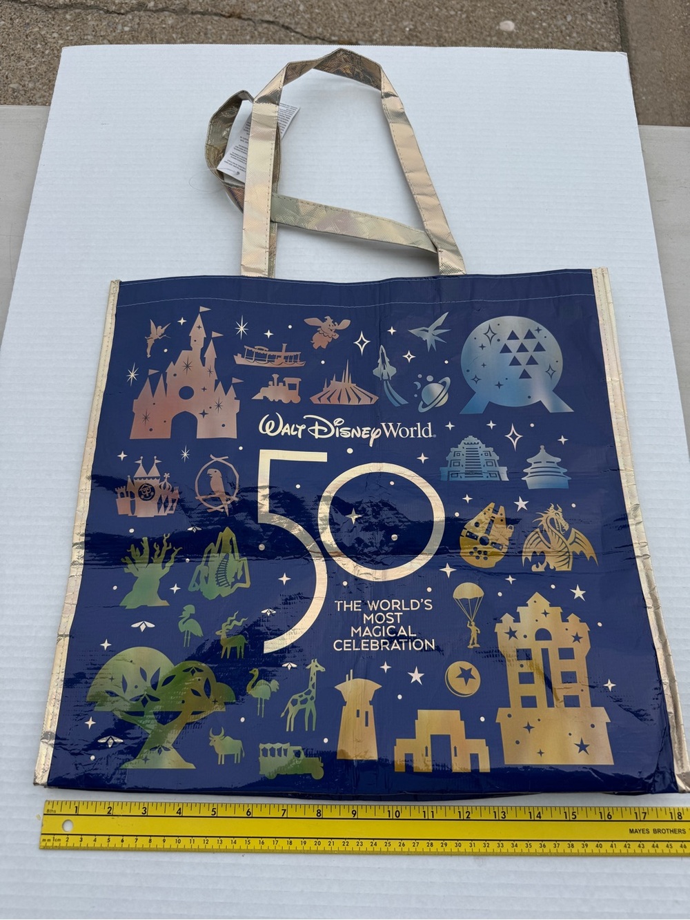 Disney Shiny Royal Blue Tote with Gold Logo